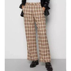 Hollister	| High Rise Baggy Fit Brown Tan Plaid Trouser Pants | Size 26